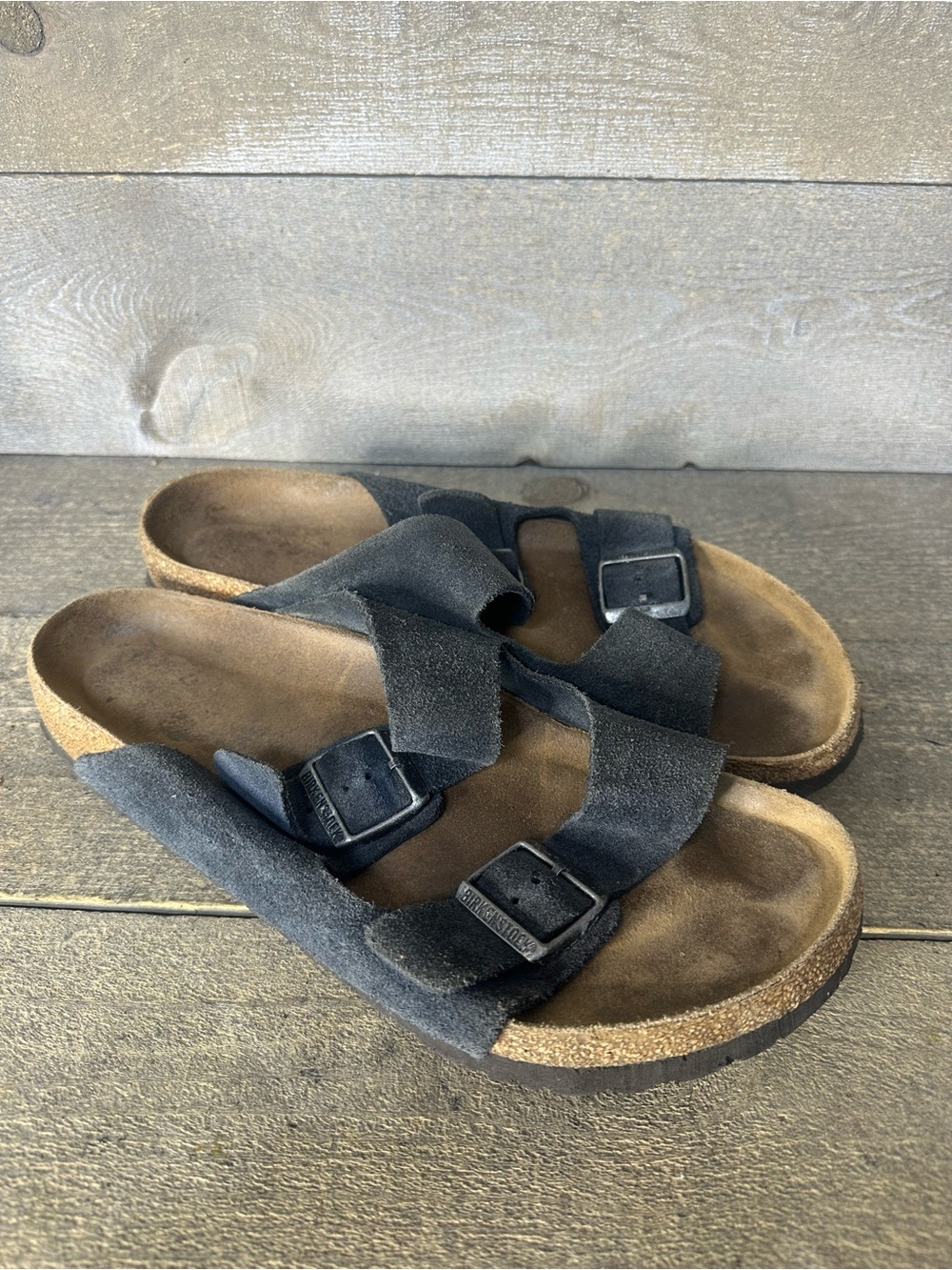 Mens Birkenstock Arizona Black Leather Comfort Slides Sandals Size EU 42 / US 9